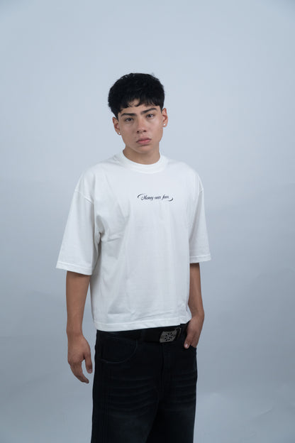 Polo oversized blanco “Money Talks”